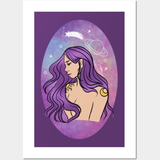 Galaxy Moon Goddess Posters and Art